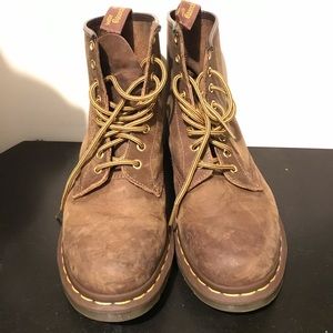 Brown leather Dr. Martens with minimal wear.